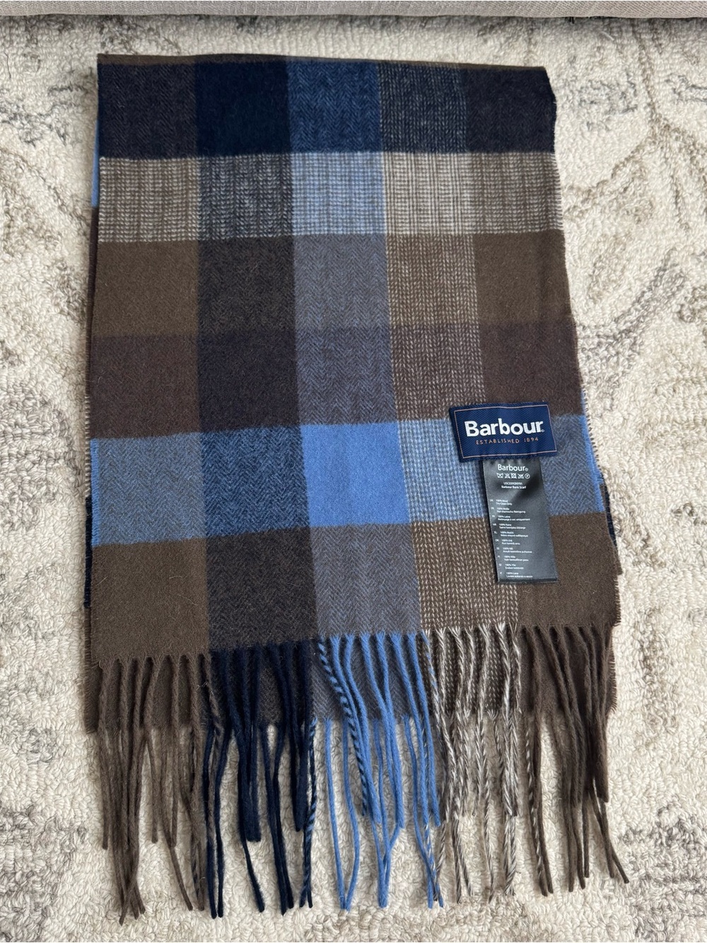 Men’s Barbour Bank 100% Wool Plaid Scarf From Scotland